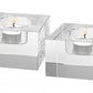Hand Crafted Crystal Block Pair Of Tlite Holders