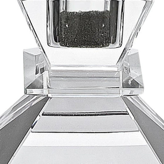 Set of Two Clear Crystal Tabletop Taper Candlesticks