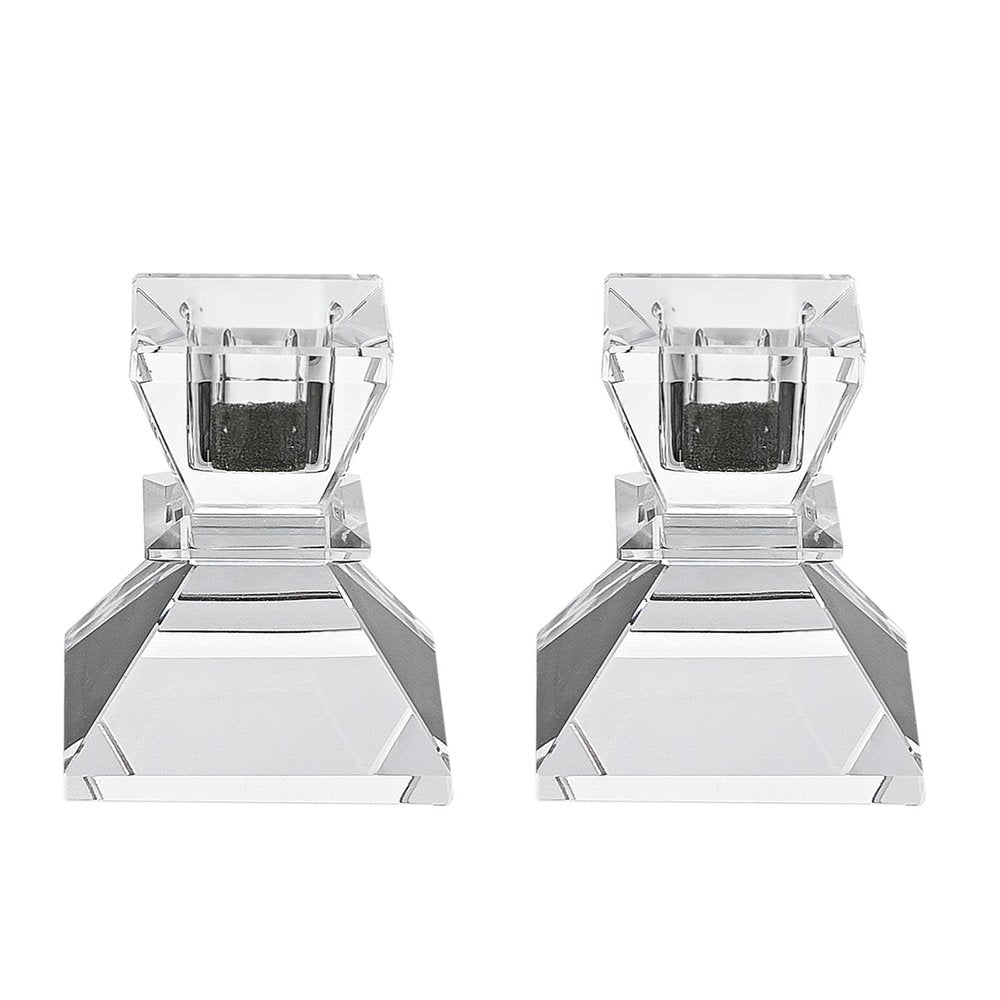 Set of Two Clear Crystal Tabletop Taper Candlesticks