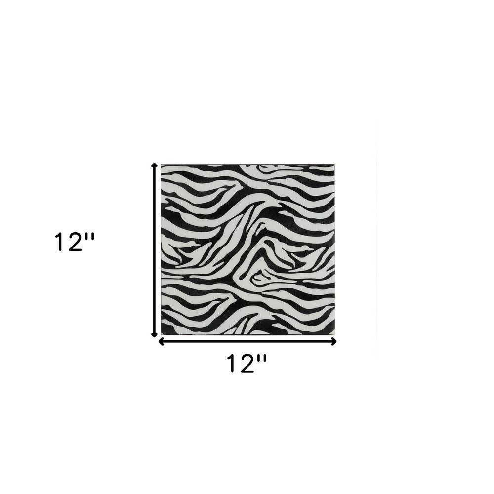 12" Black And White Zebra Iron And Resin Square Hanging Wall Tile
