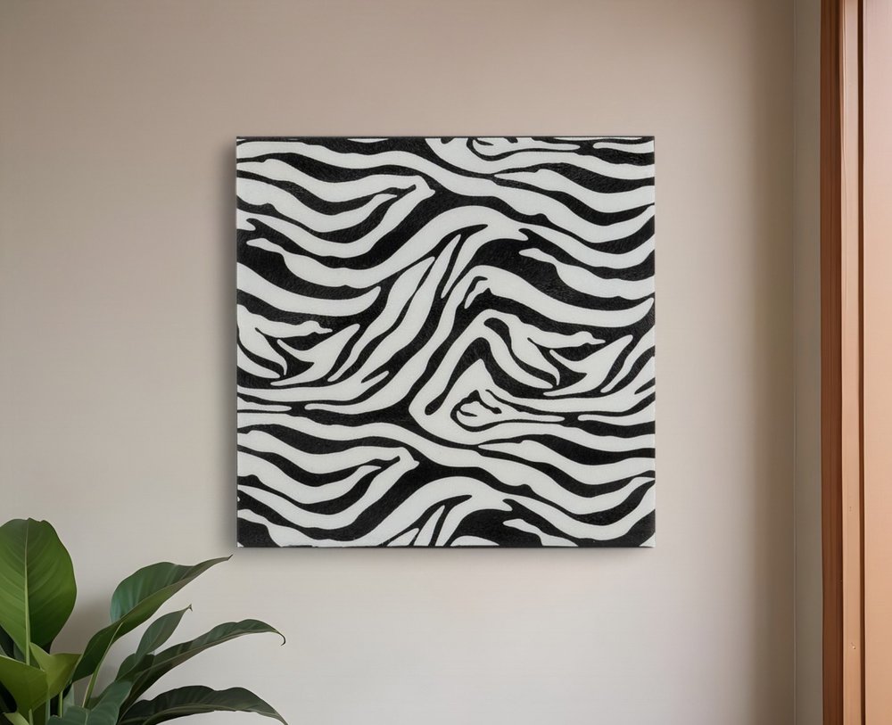 20" Black And White Zebra Iron And Resin Square Hanging Wall Tile