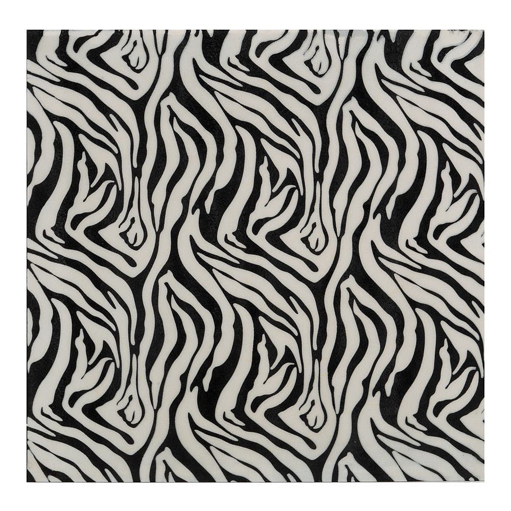 12" Black And White Zebra Iron And Resin Square Hanging Wall Tile