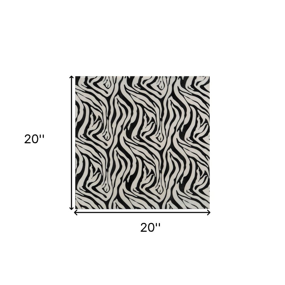 12" Black And White Zebra Iron And Resin Square Hanging Wall Tile
