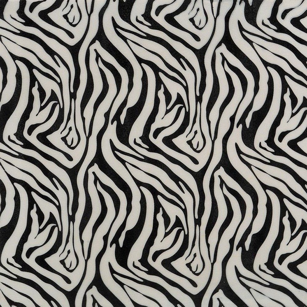 12" Black And White Zebra Iron And Resin Square Hanging Wall Tile