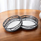 Set of Two Black Round Metal And Mirrored Glass Vanity Trays