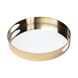 15" Gold And Mirrored Glass Round Metal Tray With Handles