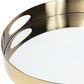 15" Gold And Mirrored Glass Round Metal Tray With Handles
