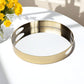 15" Gold And Mirrored Glass Round Metal Tray With Handles