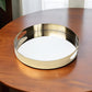 15" Gold And Mirrored Glass Round Metal Tray With Handles