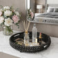 21" Matte Black Wood With Bead Mirrored Glass Bottom Round Tray
