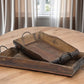 Set of Two Brown Rectangular Wood Indoor Outdoor Serving Tray With Handles