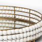22" Antiqued Gold And White Metal Wood And Mirrored Glass Round Vanity Tray