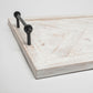 35" White and Natural Wood Indoor Outdoor Tray With Handles