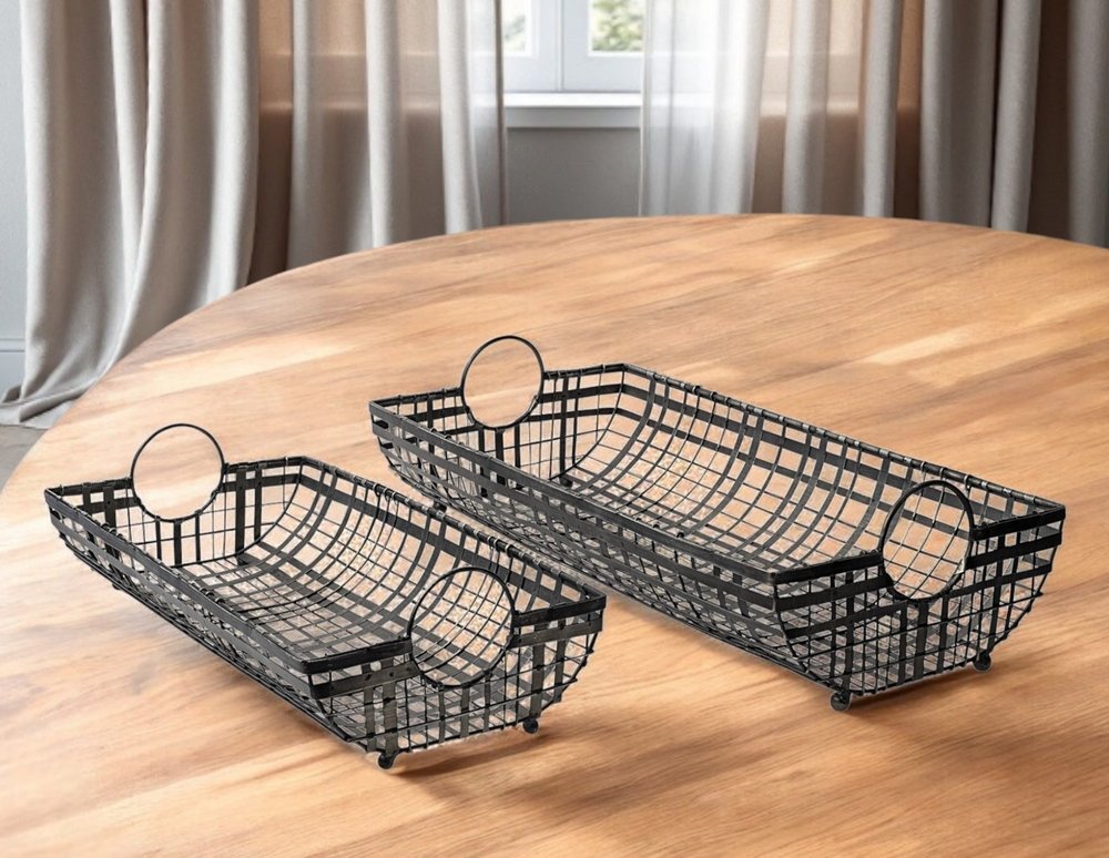 Set of Two Gray Metal Indoor Outdoor Serving Tray With Handles