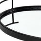 20" Black Metal And Mirrored Glass Oval Vanity Tray With Handles
