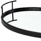 20" Black Metal And Mirrored Glass Oval Vanity Tray With Handles