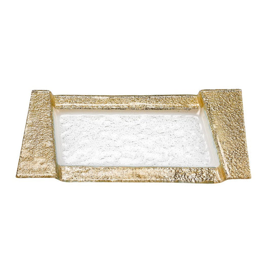 13" Clear And Gold Glass Snack Or Vanity Tray
