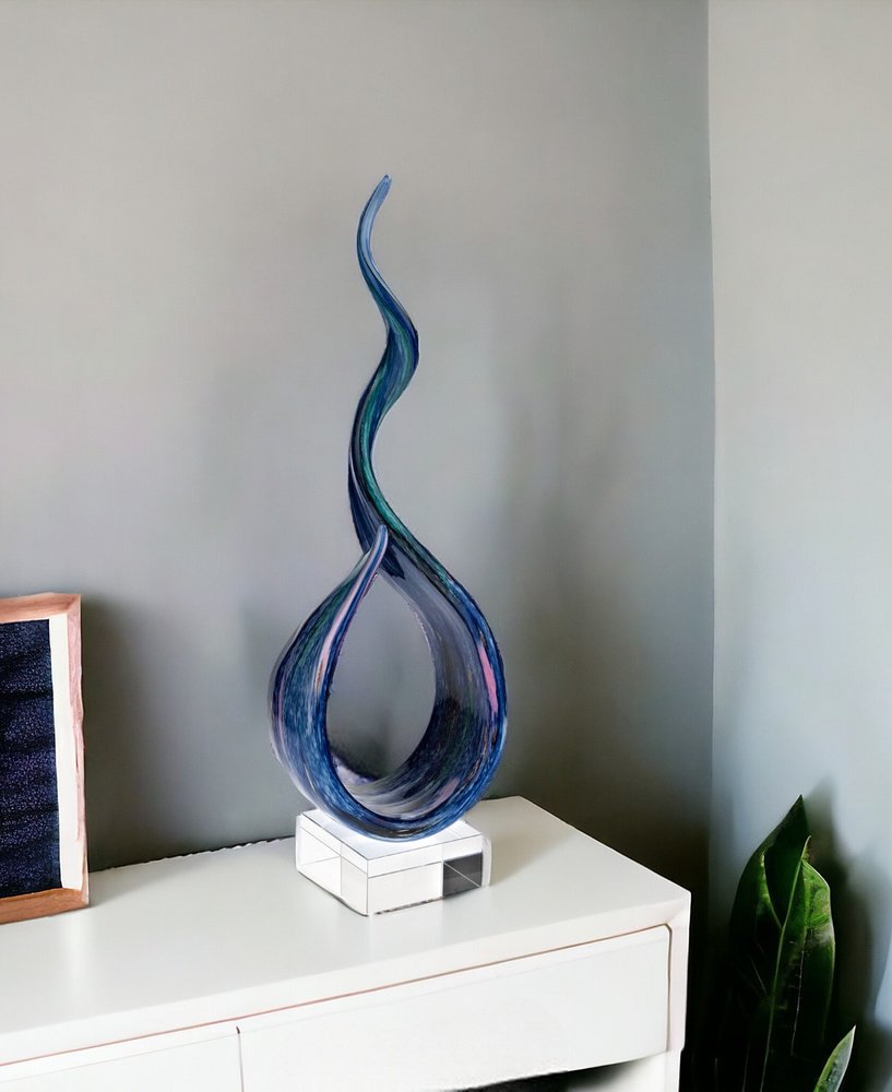 19" Blue and Green Murano Glass Modern Abstract Tabletop Sculpture