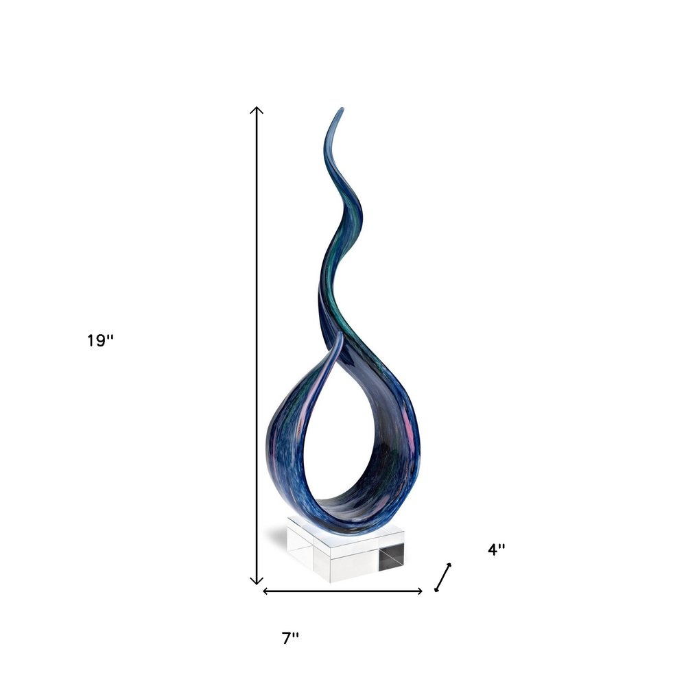 19" Blue and Green Murano Glass Modern Abstract Tabletop Sculpture