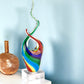 14" Clear Red Blue Yellow Murano Glass Modern Abstract Tabletop Sculpture