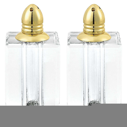 Set of Two Clear And Gold Crystal Pepper Shakers