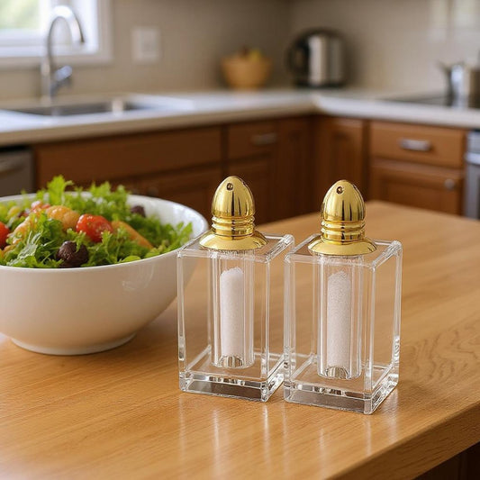 Set of Two Clear And Gold Crystal Pepper Shakers