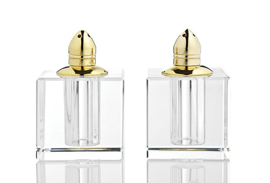 Set of Two Clear And Gold Crystal Pepper Shakers