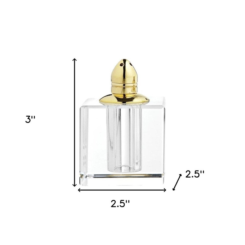 Set of Two Clear And Gold Crystal Pepper Shakers
