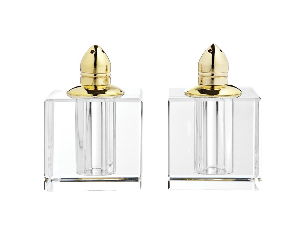 Set of Two Clear And Gold Crystal Pepper Shakers