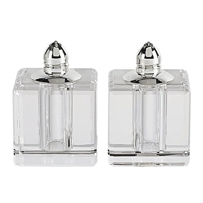 Set of Two Clear And Silver Crystal Pepper Shakers