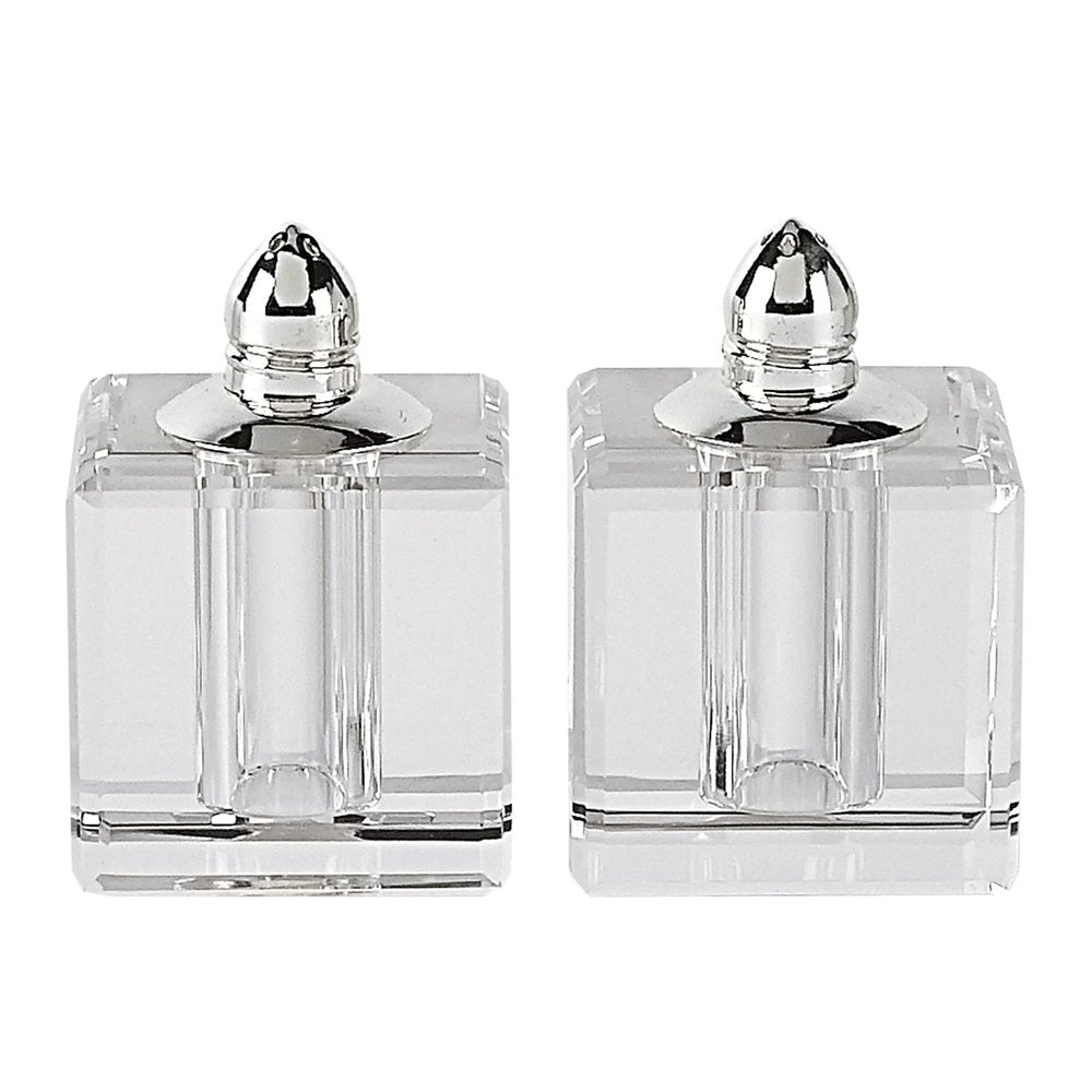 Set of Two Clear And Silver Crystal Pepper Shakers