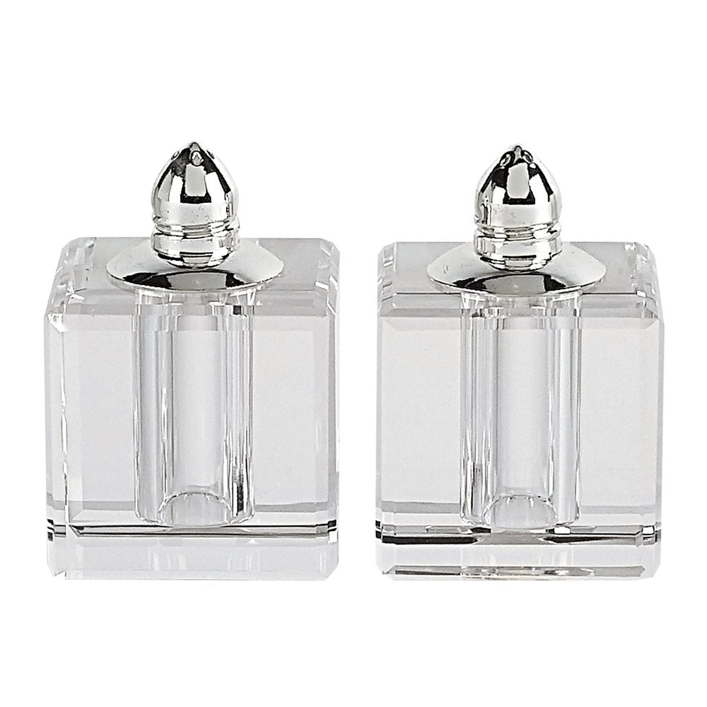 Set of Two Clear And Silver Crystal Pepper Shakers
