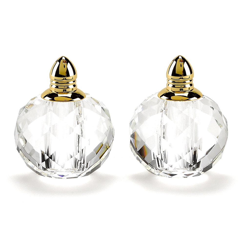 Set of Two Clear And Gold Crystal Geometric Pepper Shakers
