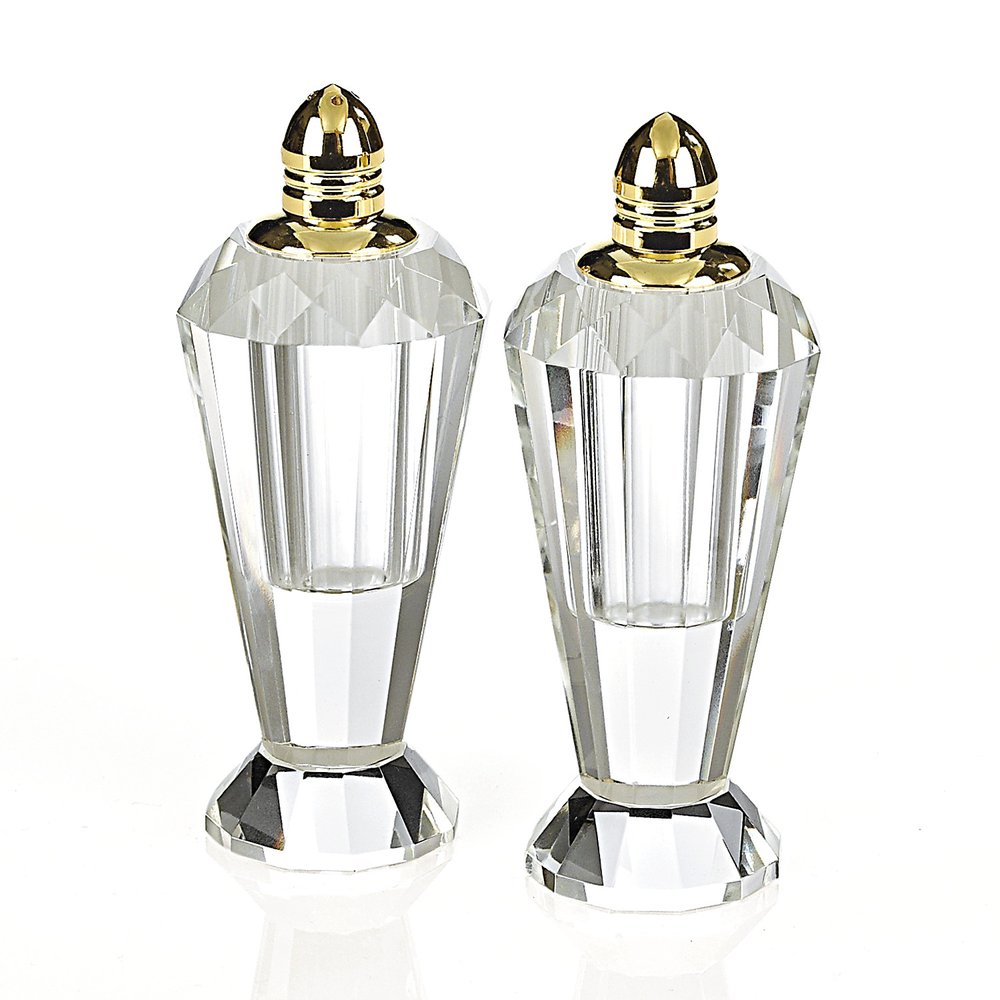 Set of Two Clear And Gold Crystal Geometric Pepper Shakers