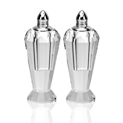 Set of Two Clear And Silver Crystal Geometric Pepper Shakers