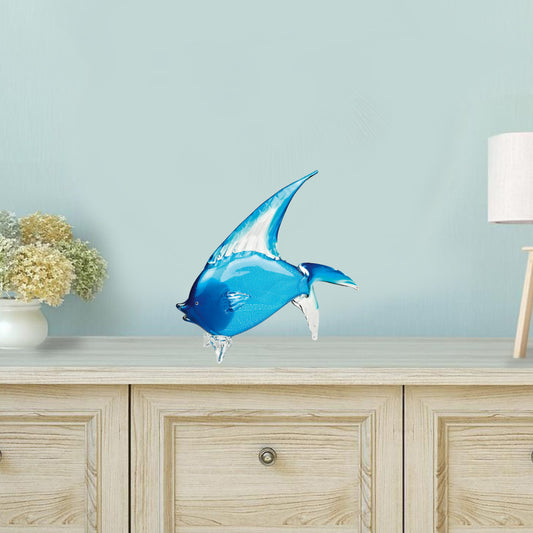 16" Blue Murano Glass Fish Figurine Tabletop Sculpture