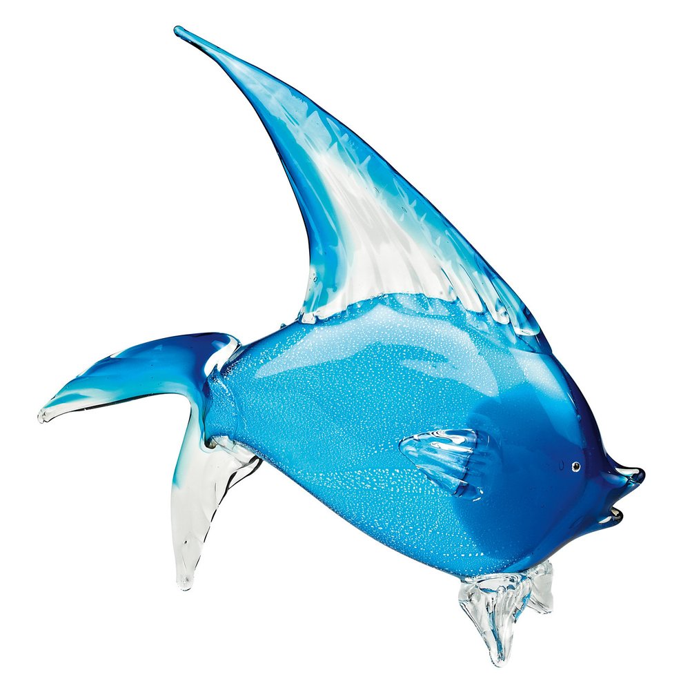 16" Blue Murano Glass Fish Figurine Tabletop Sculpture