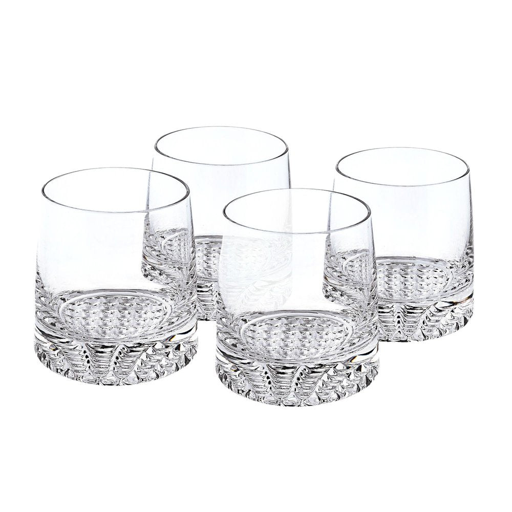 Set of Four Clear Crystal Glass Convex Curve Shape Stemless Decanter