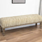 55" Cream and Wood Brown Upholstered Fabric Bench