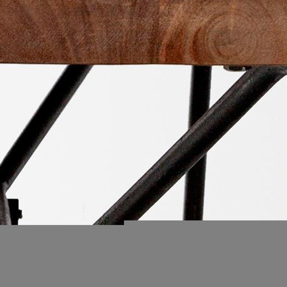 66" Brown and Black Distressed Live Edge Solid Wood Dining Bench