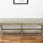 16" Beige and Brown Upholstered Faux Leather Bench