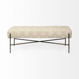 17" Cream and Black Upholstered Cotton Blend Geometric Bench