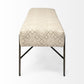 17" Cream and Black Upholstered Cotton Blend Geometric Bench