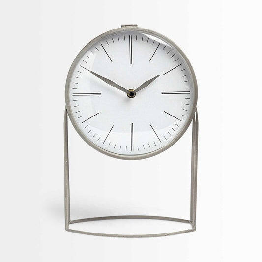 12" Gray Metal Table Clock