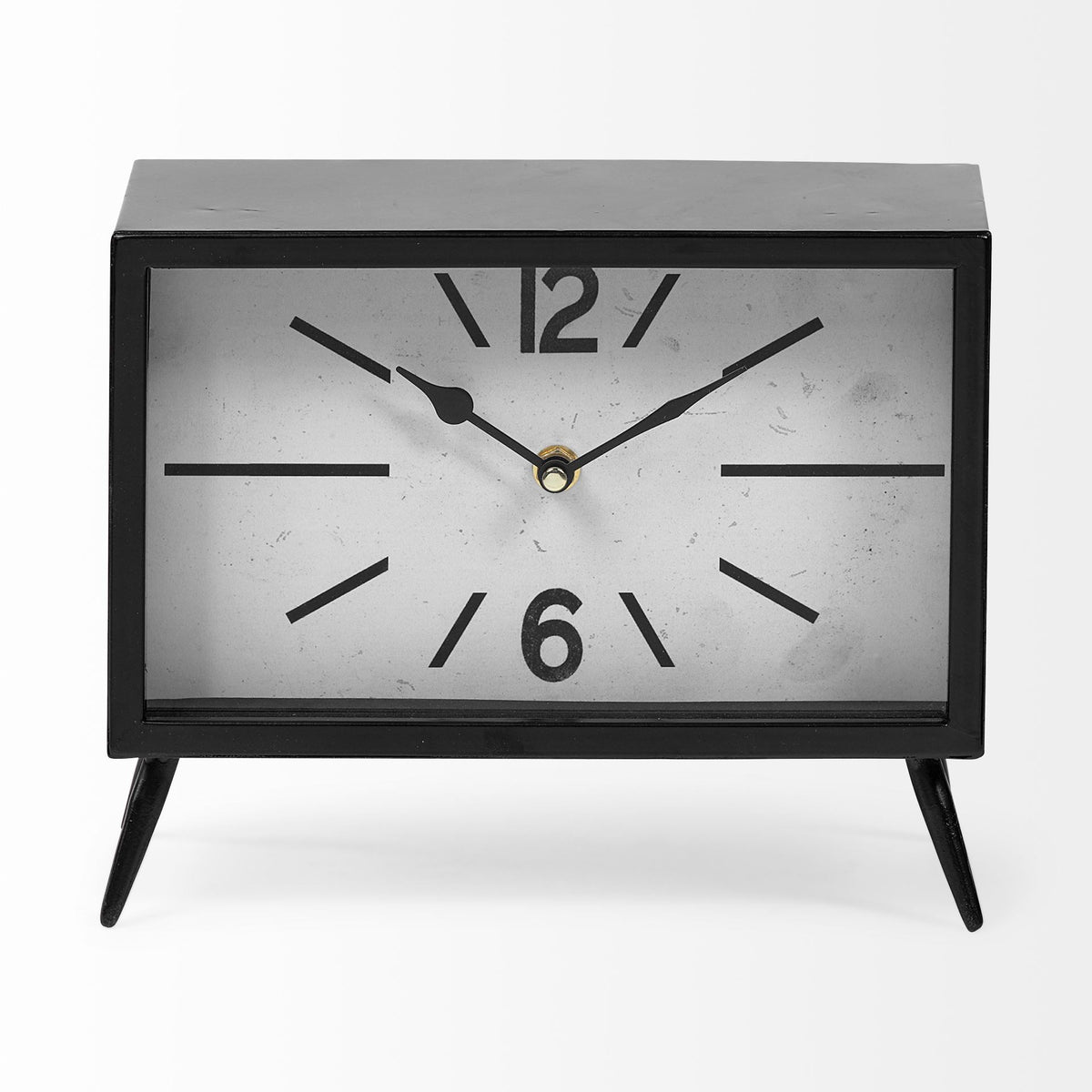11" Black And White Metal Table Clock