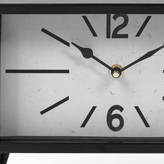 11" Black And White Metal Table Clock