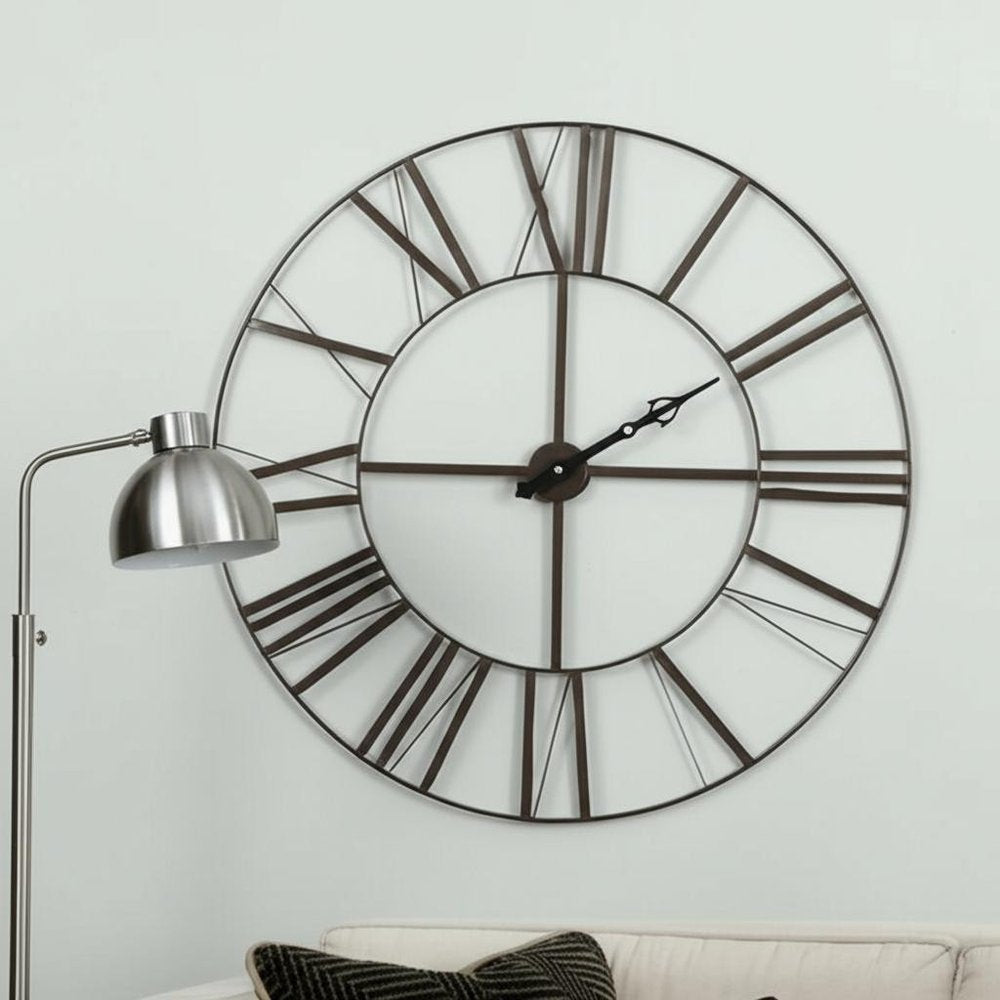 50" Circle Black Metal Skeleton Wall Clock