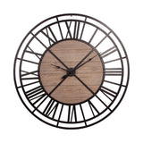 59" Black And Brown Metal and Solid Wood Skeleton Circle Wall Clock