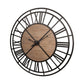 59" Black And Brown Metal and Solid Wood Skeleton Circle Wall Clock