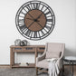 59" Black And Brown Metal and Solid Wood Skeleton Circle Wall Clock